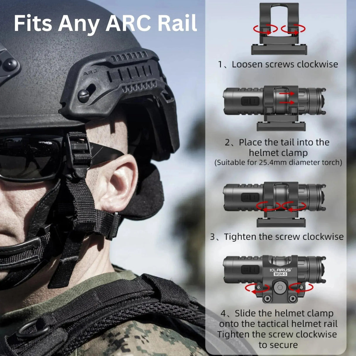 KLARUS MGM-5 Flashlight Helmet Mount – Versatile Tactical Mount Klarus Accessories.