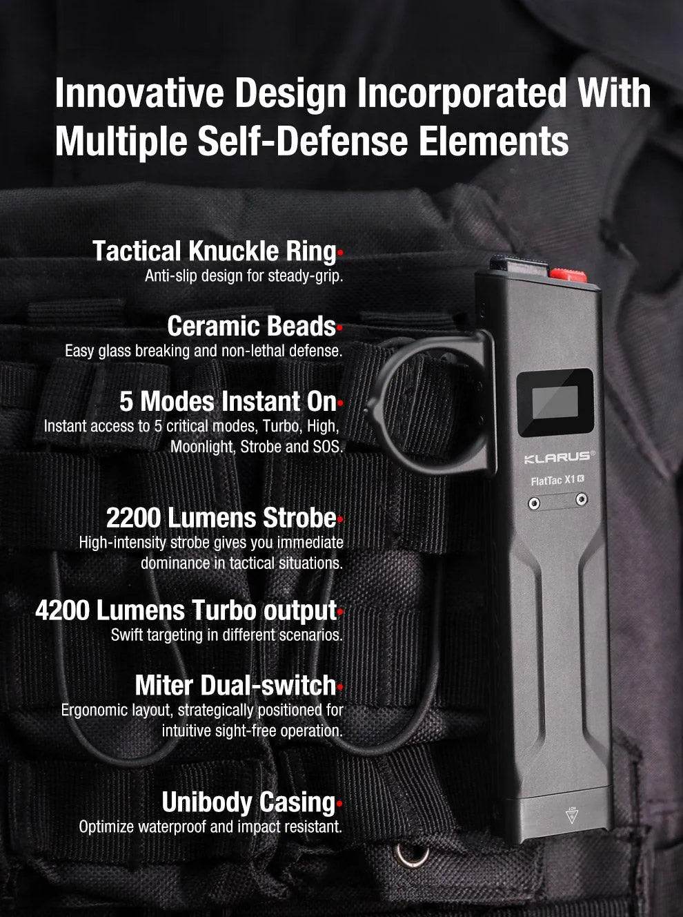 KLARUS FlatTac X1 Tactical EDC Flashlight | 4200 Lumens & Self-Defense Features Klarus EDC Flashlights.