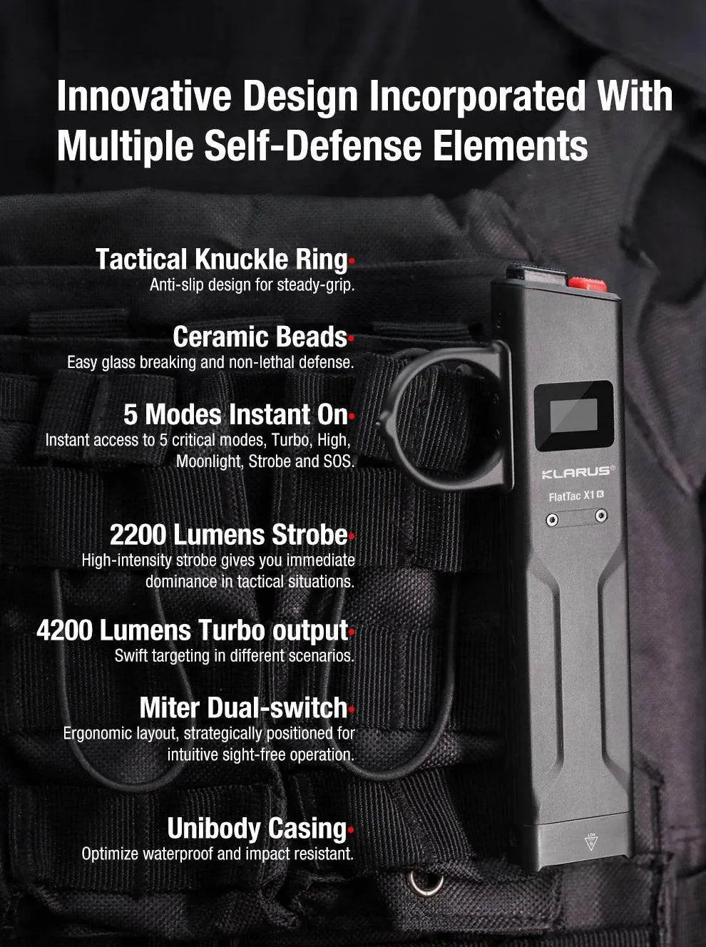 KLARUS FlatTac X1 Tactical EDC Flashlight | 4200 Lumens & Self-Defense Features Klarus EDC Flashlights.