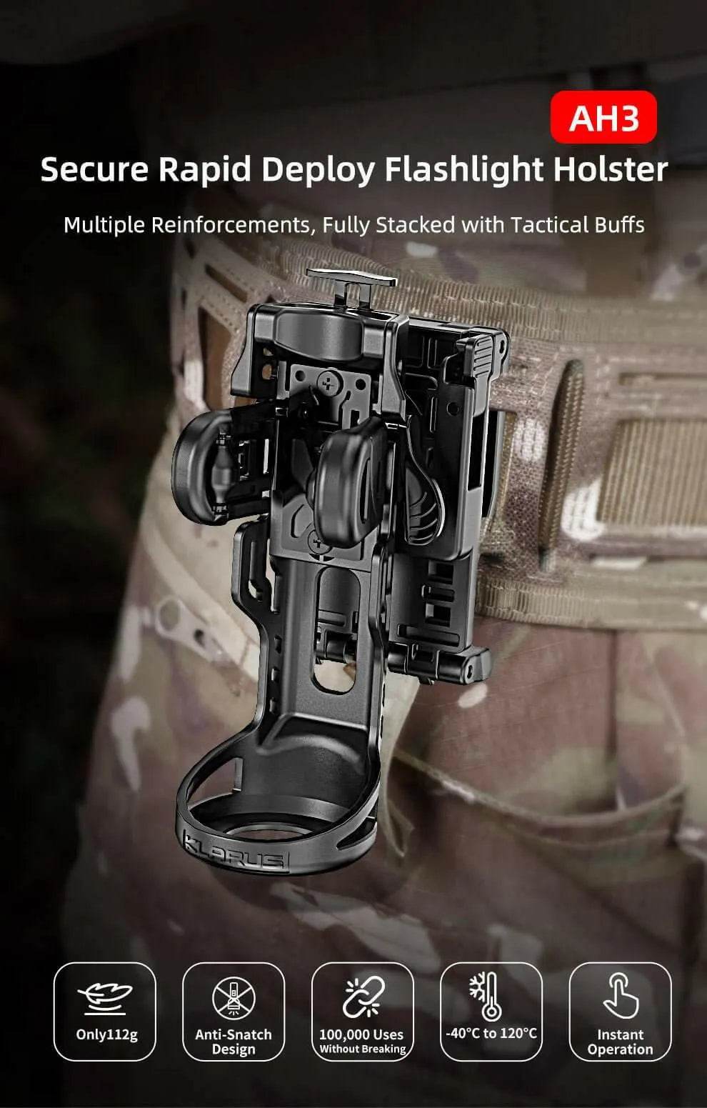 KLARUS AH3 Rapid Deploy Flashlight Holster – 360° Rotatable, Durable Klarus Accessories.