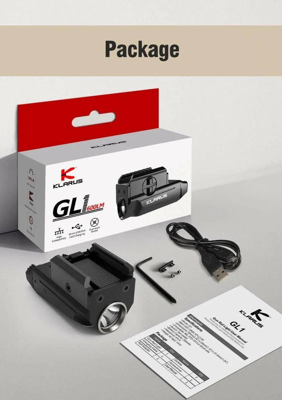 KLARUS GL1 Tactical Light – 600 Lumens, Compact, Tough Klarus Tactical Lights.