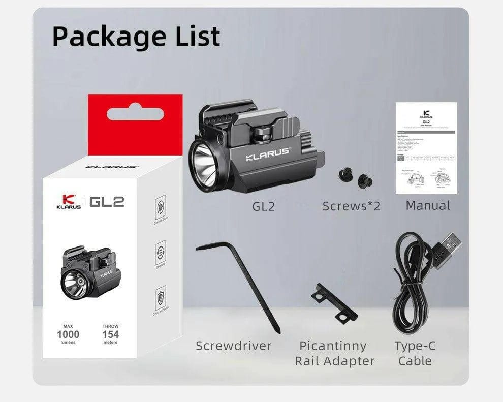 KLARUS GL2 Tactical Light – 1000 Lumens, Green Laser, IPX6 Rated Klarus Weapons-Mounted Lights.