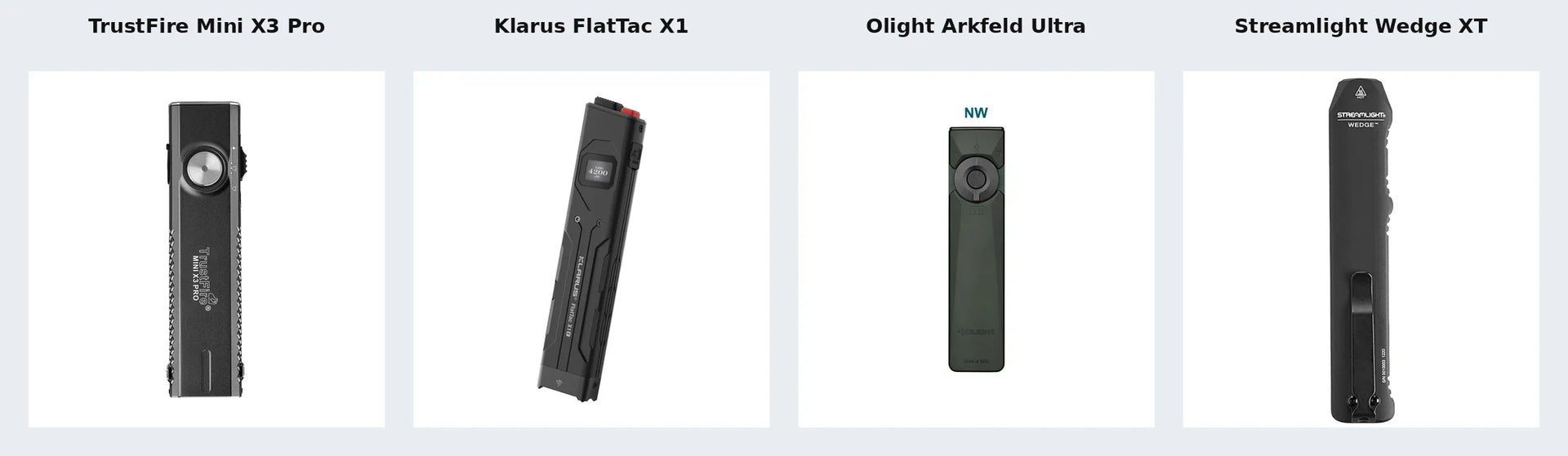 olight arkfeld vs streamlight wedge flashlight specs TrustFire X3 Pro & Klarus X1 vs Arkfeld Ultra & Wedge XT – Bright Light LED