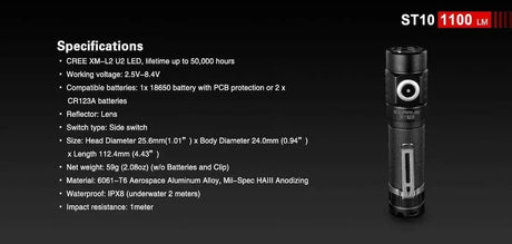 Klarus ST10 EDC Flashlight - 1100 Lumens - IPX8 Waterproof Klarus EDC Flashlights.