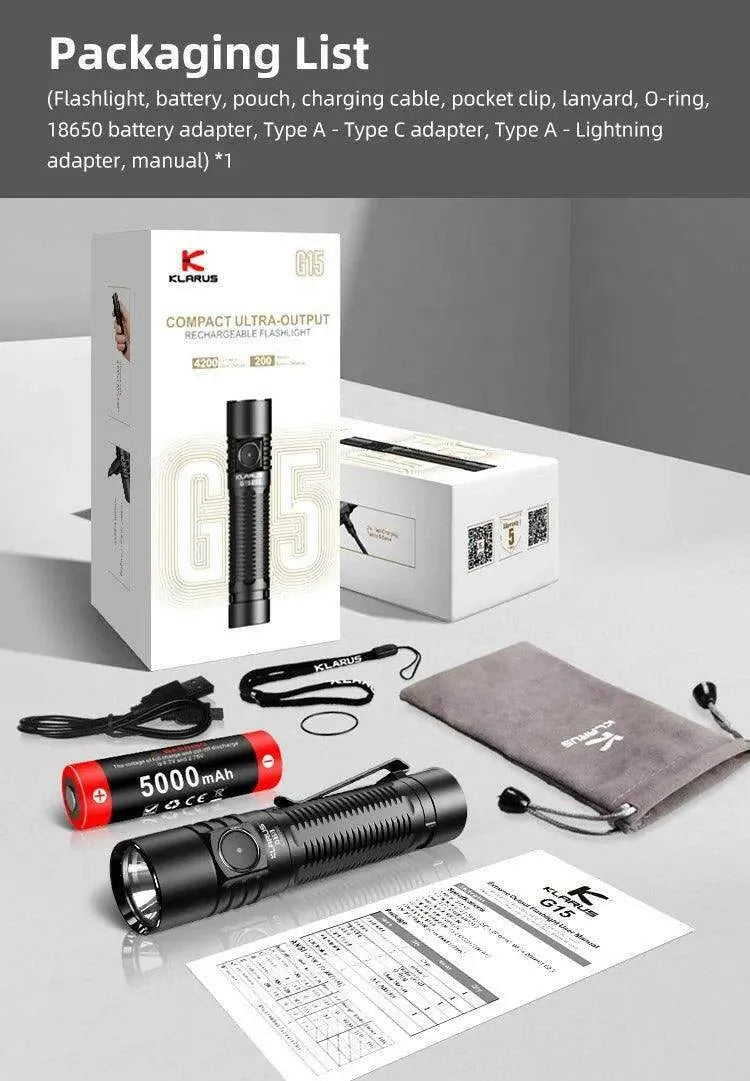 Klarus G15 High Lumen Flashlight – 4200 Lumens, USB-C Klarus EDC Flashlights.