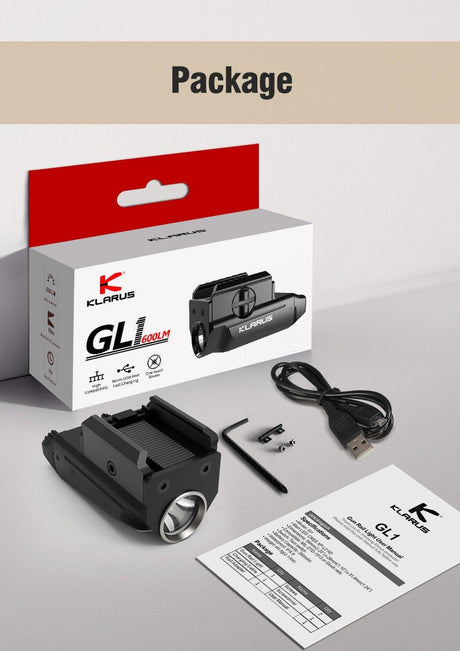 KLARUS GL1 Gun Light – 600 Lumens, Compact, Tough, Tactical - Bright Light LED 