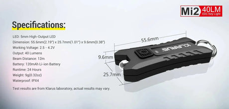 KLARUS Mi2 EDC Keychain Flashlight – 40 Lumens, 2 Modes Klarus Keychain Lights.