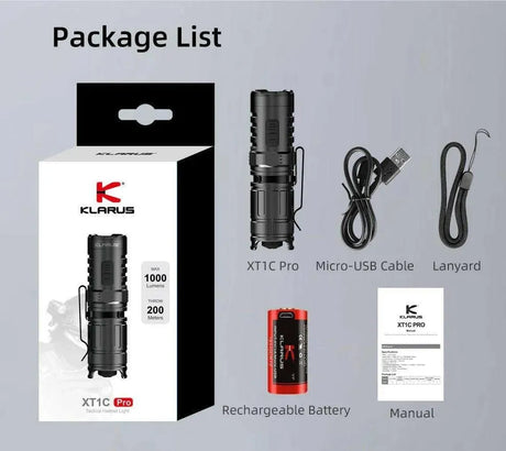 KLARUS XT1C Pro Tactical Helmet Light – 1000 Lumens, 9 Modes Klarus EDC Flashlights.