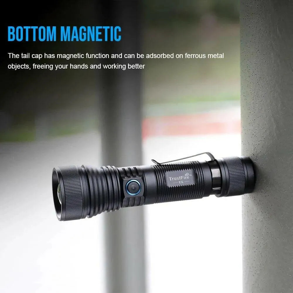 TrustFire E6 Flashlight – 1500 Lumens, USB-C, Magnetic Tail Trustfire EDC Flashlights.