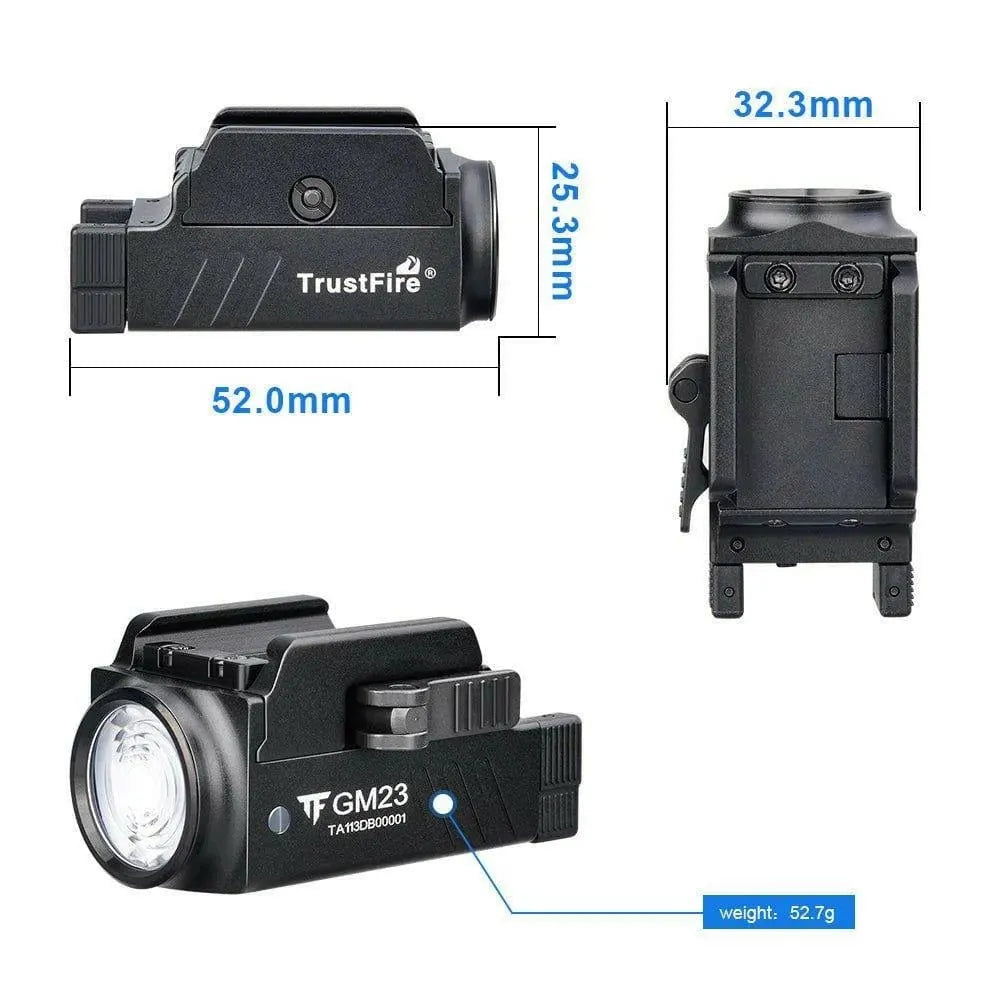 Trustfire GM23 Weapons Mounted Light – 800 Lumens, USB-C Trustfire Weapons-Mounted Lights.