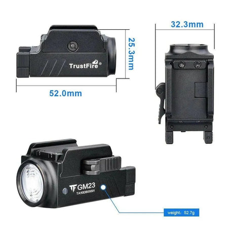 Trustfire GM23 Weapons Mounted Light – 800 Lumens, USB-C Trustfire Weapons-Mounted Lights.