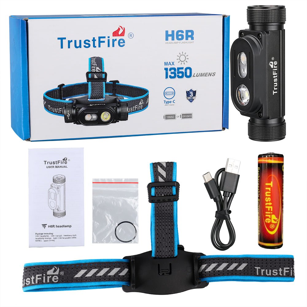 TrustFire H6R Rechargeable Headlamp – 1350 Lumens, USB-C Rechargeable, Waterproof, 499 ft Beam Distance - Bright Light LED