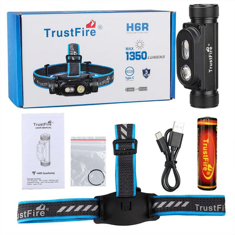 TrustFire H6R Headlamp – 1350 Lumens, USB-C, 499 ft, IPX6 - Bright Light LED 