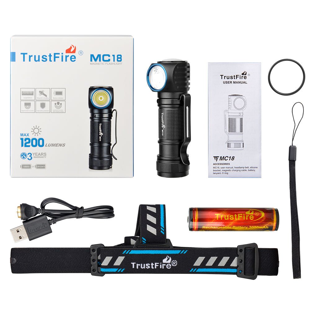 TrustFire MC18 Rechargeable Headlamp – 1200 Lumens, Magnetic Charging, 377 ft Beam, IPX8 Waterproof - Bright Light LED